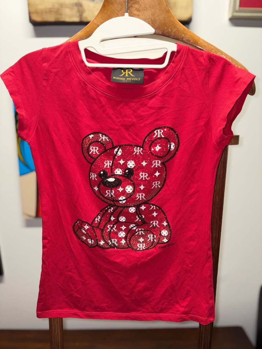 Rising Revolt Rhinestone Teddy Bear Red T-Shirt